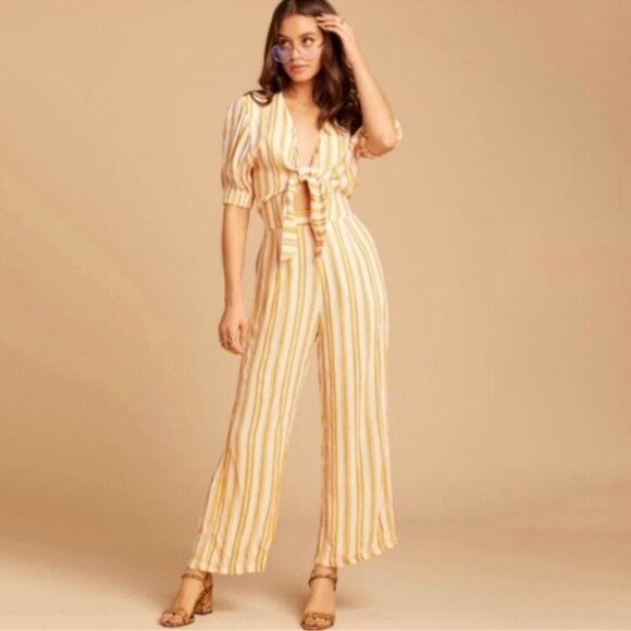 Faithfull The Brand Matese Yellow Stripe Jumpsuit Size 2 / xs - Picture 1 of 10